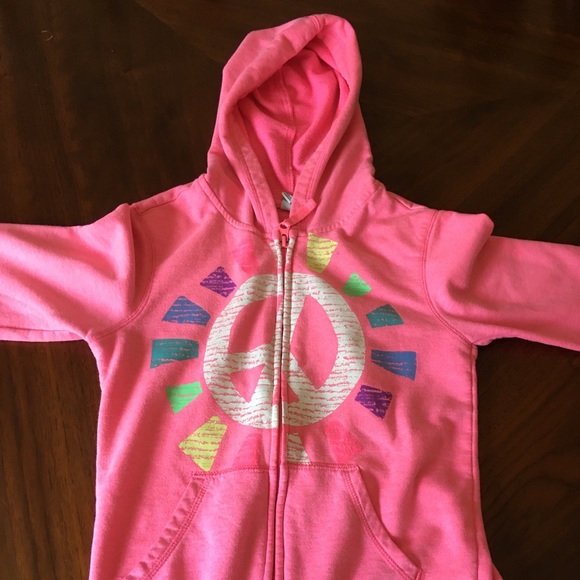 Neon Pink Peace Sign ZIP Hoodie - Picture 1 of 8